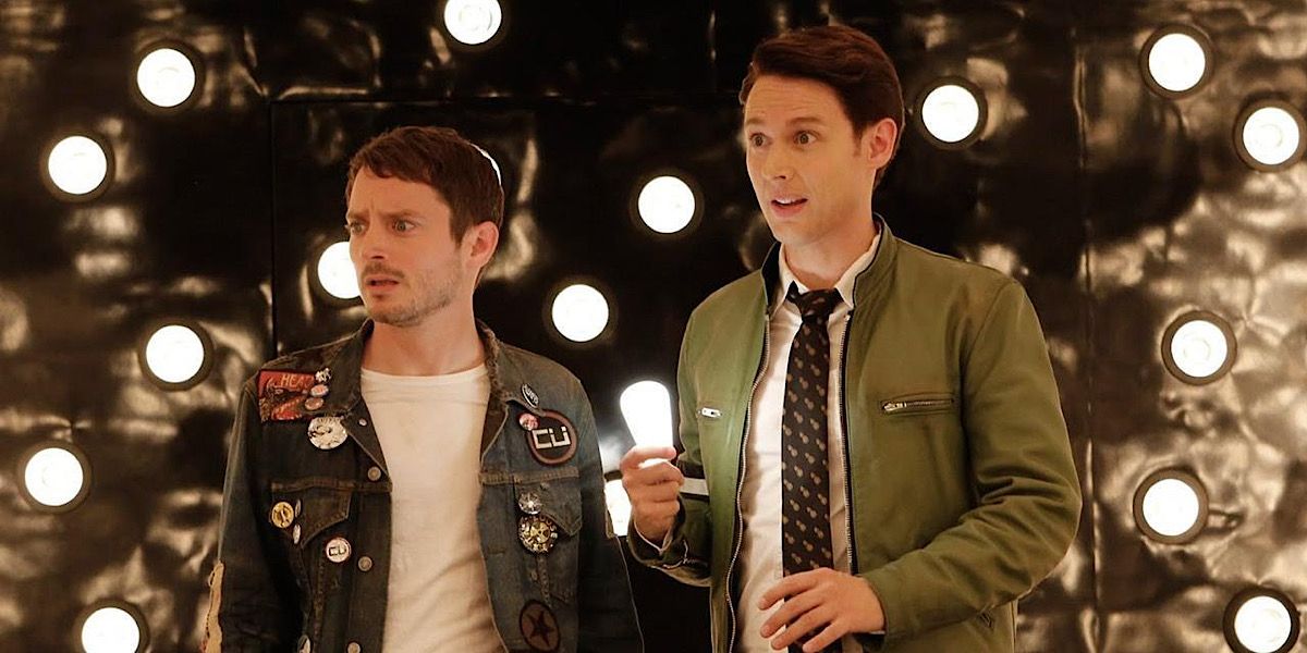 Dirk and Todd surrounded by lit lightbulbs in Dirk Gently’s Holistic Detective Agency
