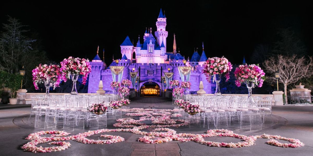 Disney Wedding in front of Disneyland Castle