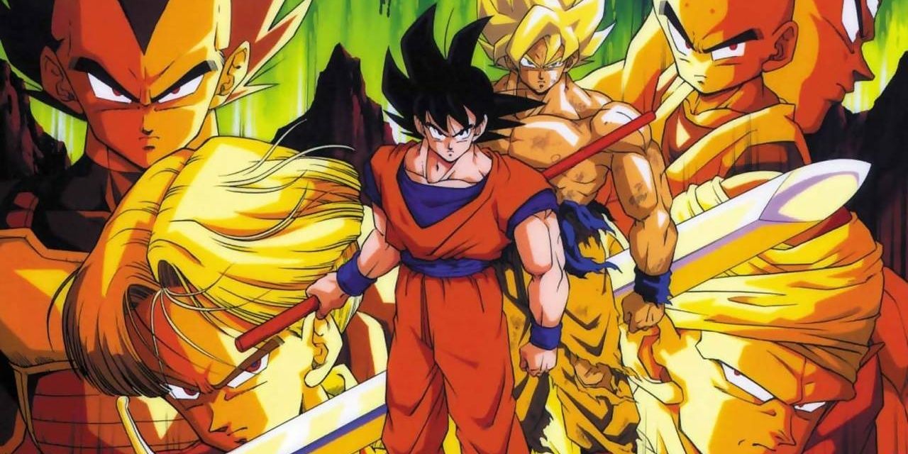 Dragon Ball Z's major characters, with Goku in front