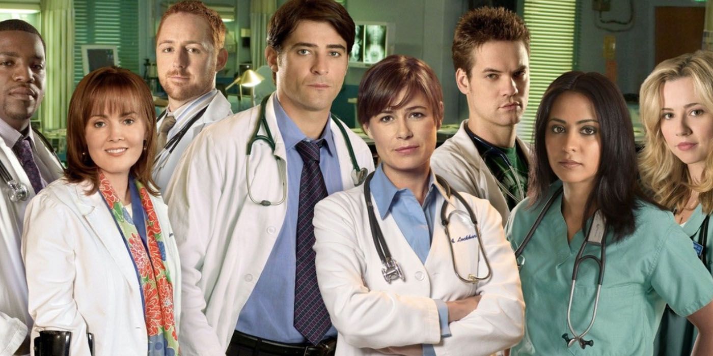 ER's Season 12 cast, featuring Goran Visjnic's Dr. Luka Kovak in the center