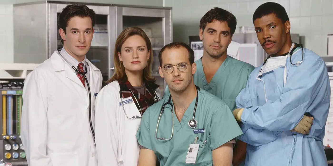 O elenco principal original de ER juntos para a primeira temporada