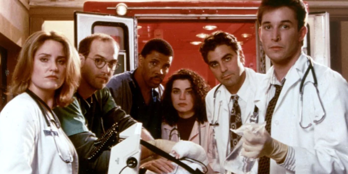 The ER cast transporting a patient from ambulance to emergency room.