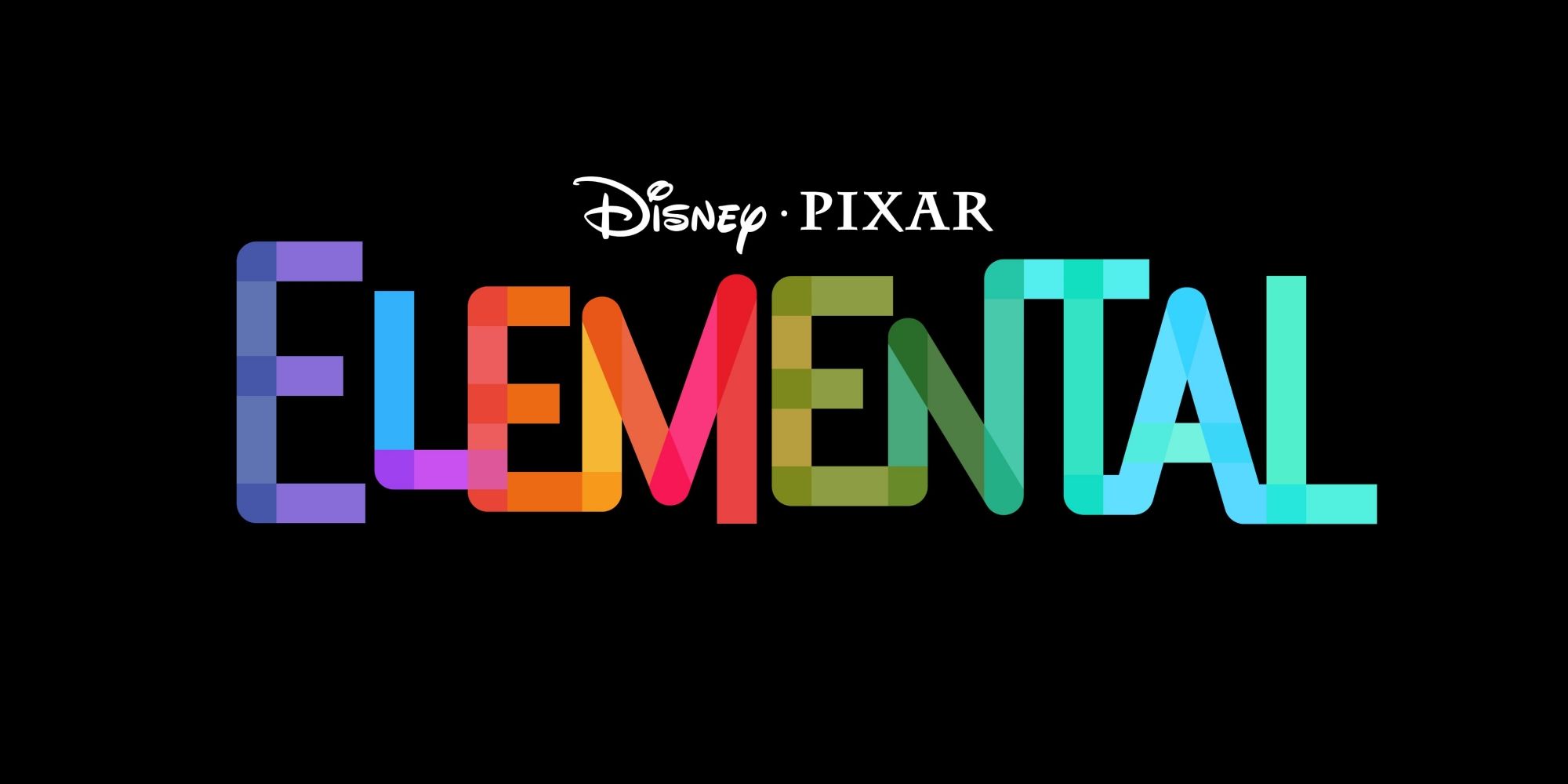 A logo for Pixar's Elemental with a black background.