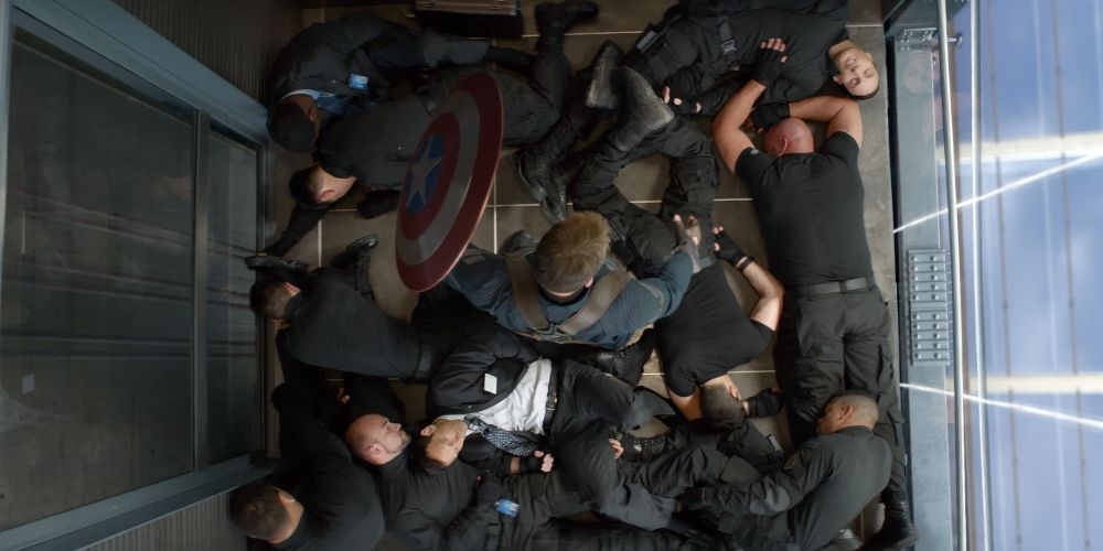 The elevator fight between Steve Rogers and HYDRA in Captain America: The Winter Soldier