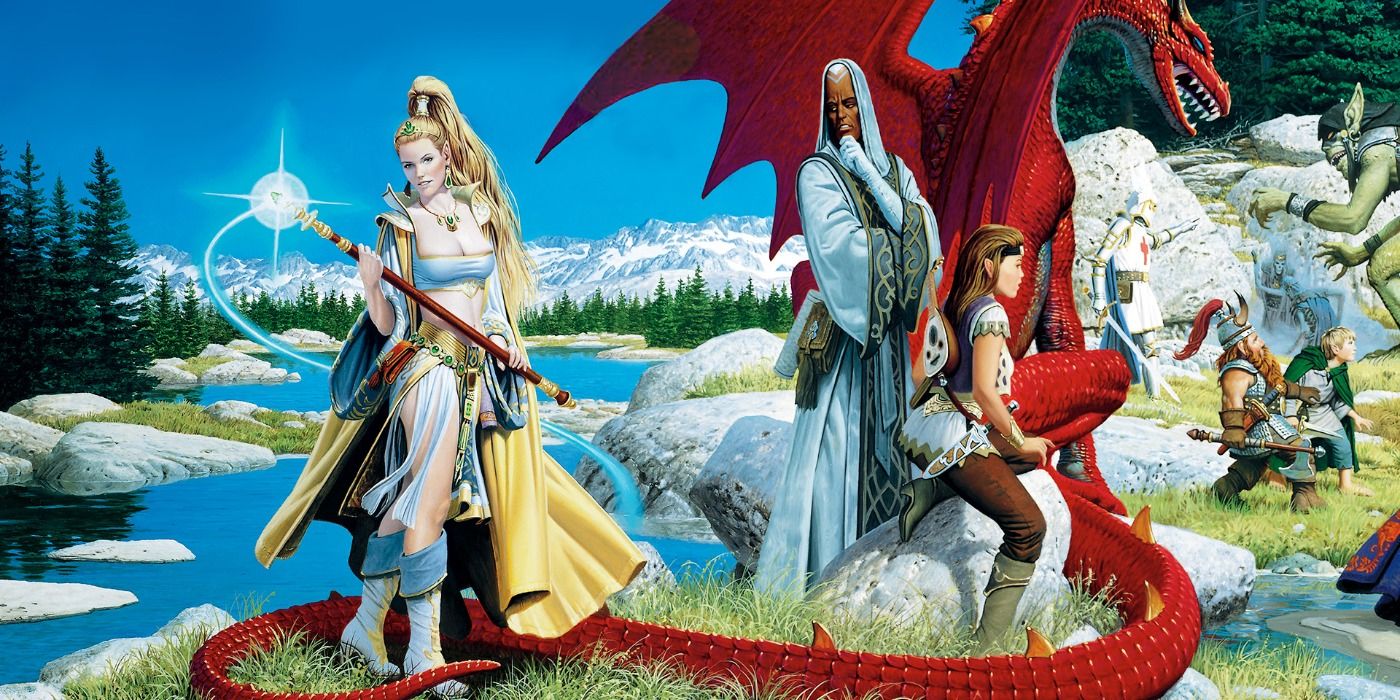 EverQuest screenshot of characters and a red dragon.
