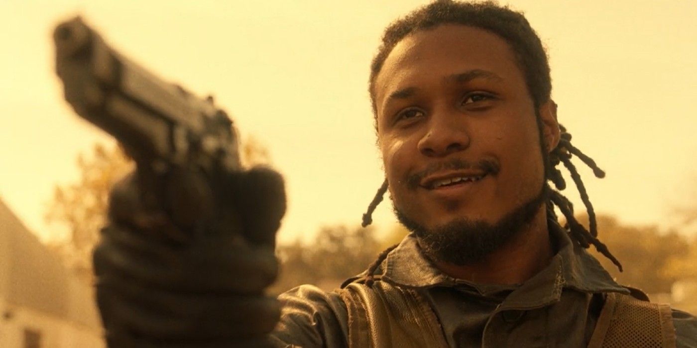 Wes points a gun and smiles on Fear the Walking Dead.