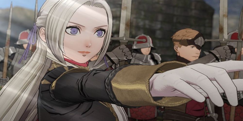  Edelgard pointing in Fire Emblem: Three Houses.