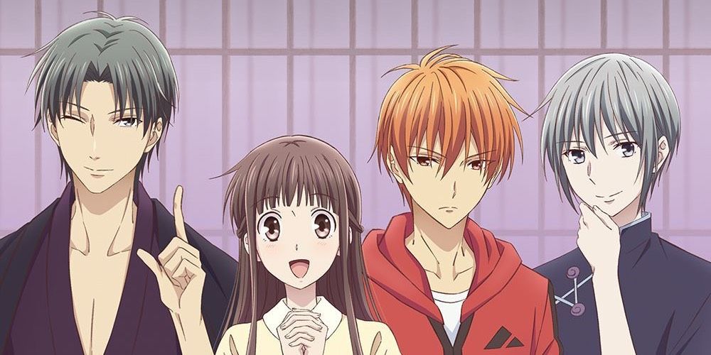 Tohru Honda, Shigure Sohma, Kyo Sohma, and Yuki Sohma in Fruits Basket anime.