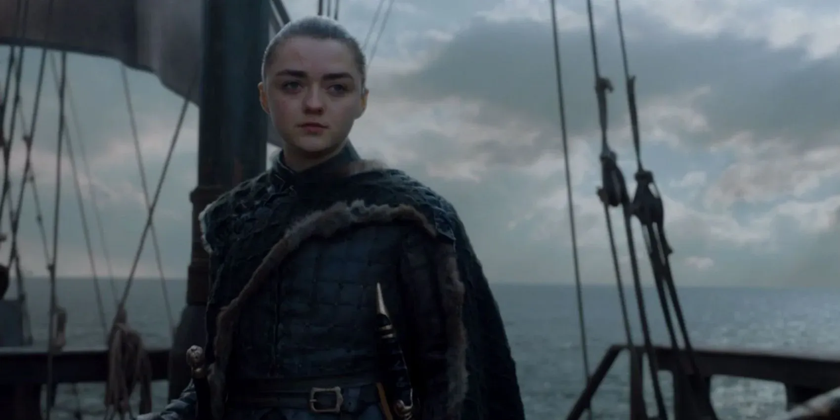 Arya sailing on a ship in the Game of Thrones finale.