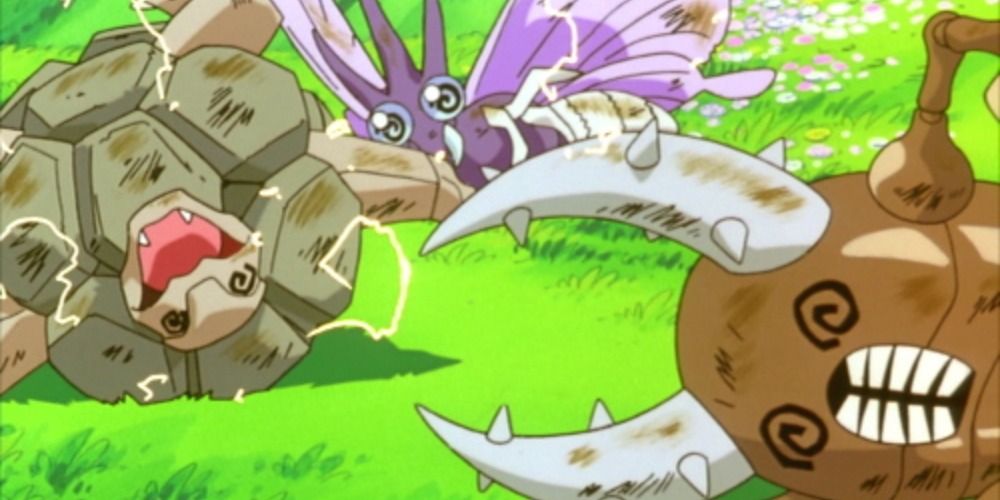 Pikachu derrotou Golem, Venomoth e Pinsir no anime Pokemon