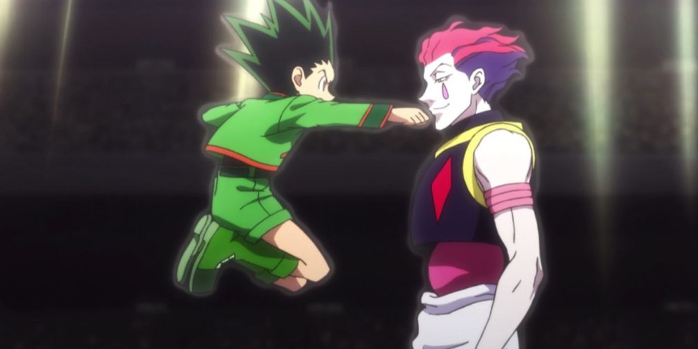 Gon vs Hisoka in Heavens Arena in Hunter x Hunter.