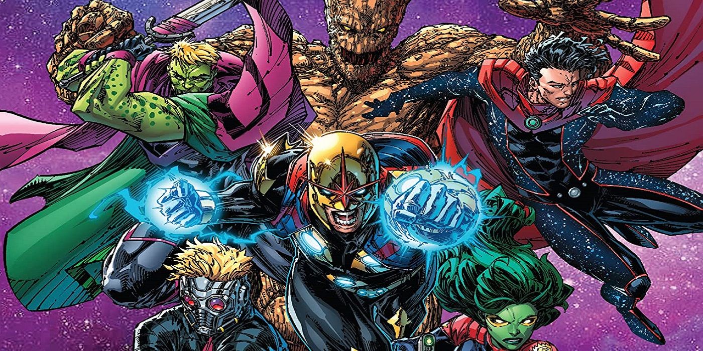 Guardians of the Galaxy, including Nova, Star-Lord, Gamora, and Groot, in Marvel Comics