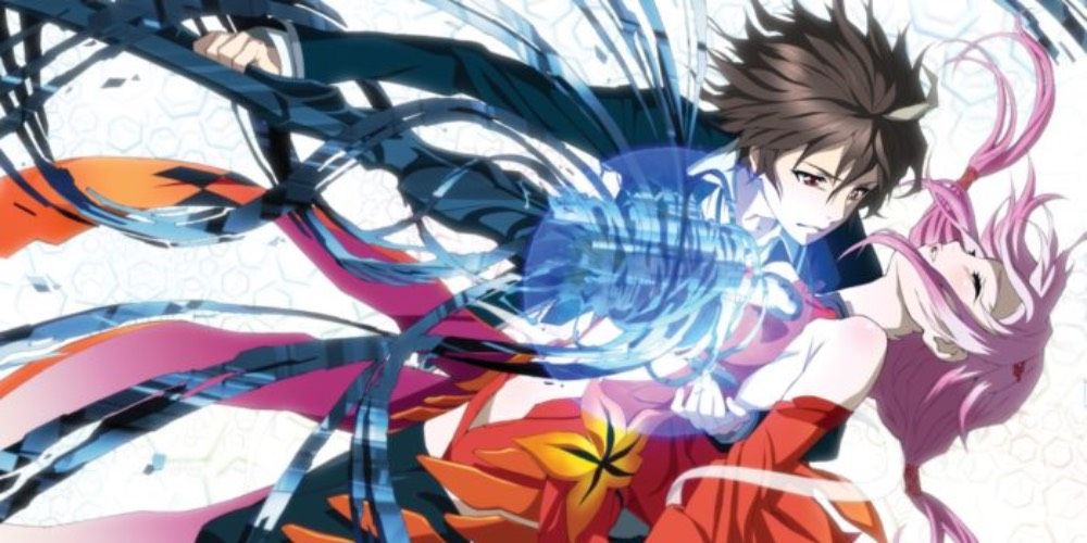  Shu pulling a sword from Inori's chest in Guilty Crown.