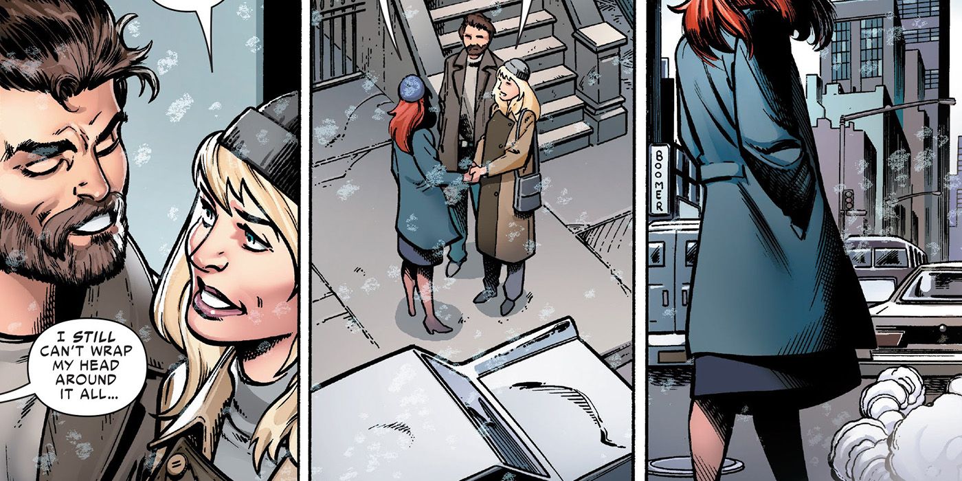 Gwen and Peter's clones say goodbye to Mary Jane in Spider-Man Life Story