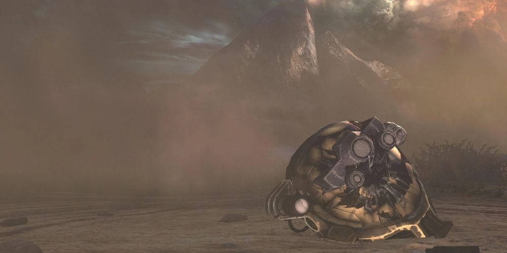 Noble Six's shattered helmet in the ending of Halo: Reach