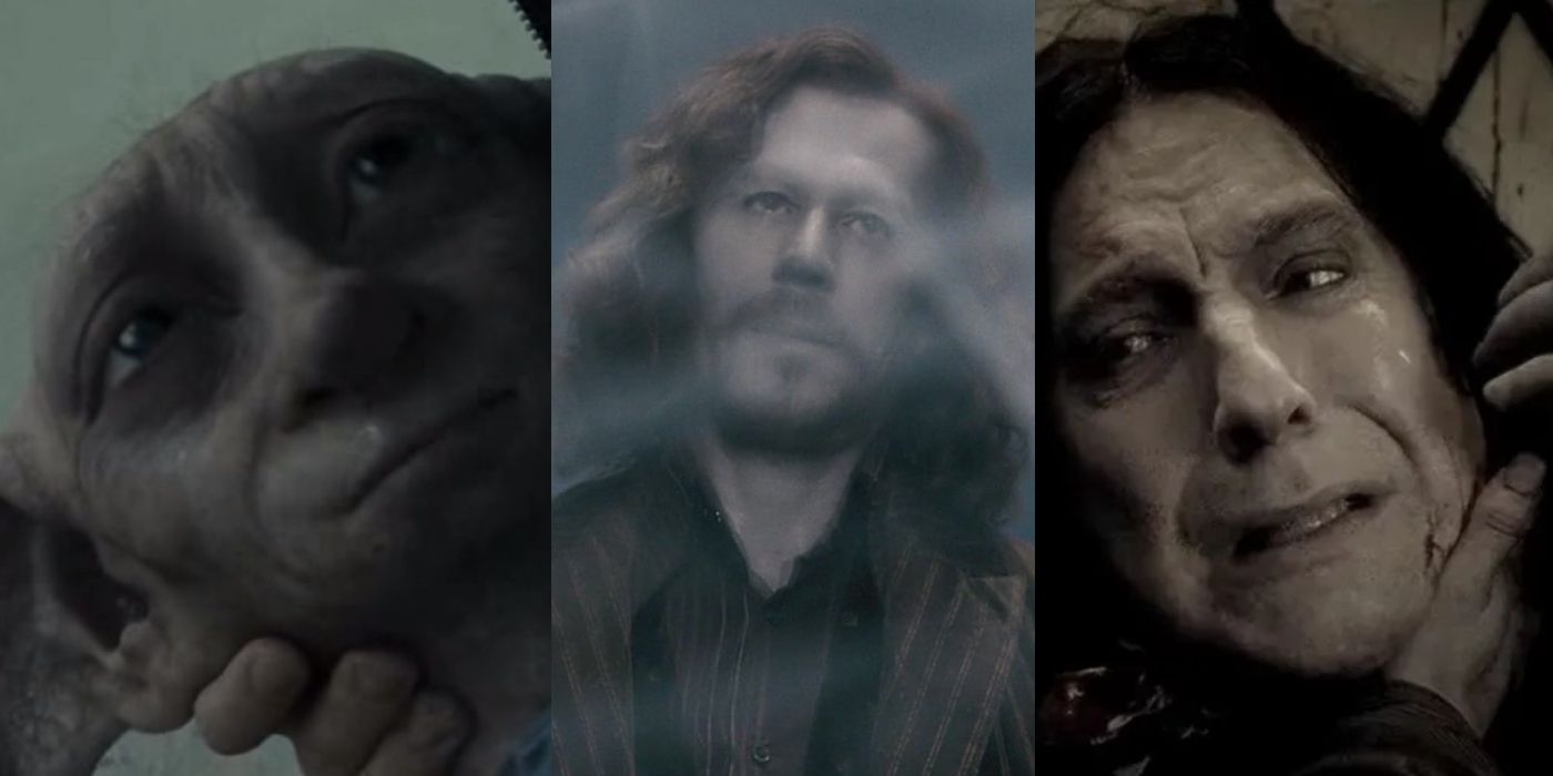 Dobby, Sirius, and Snape in the Harry Potter film series.