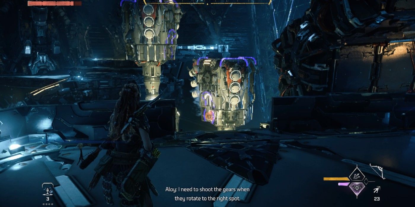 Aloy talks the player through a puzzle in Horizon Forbidden West
