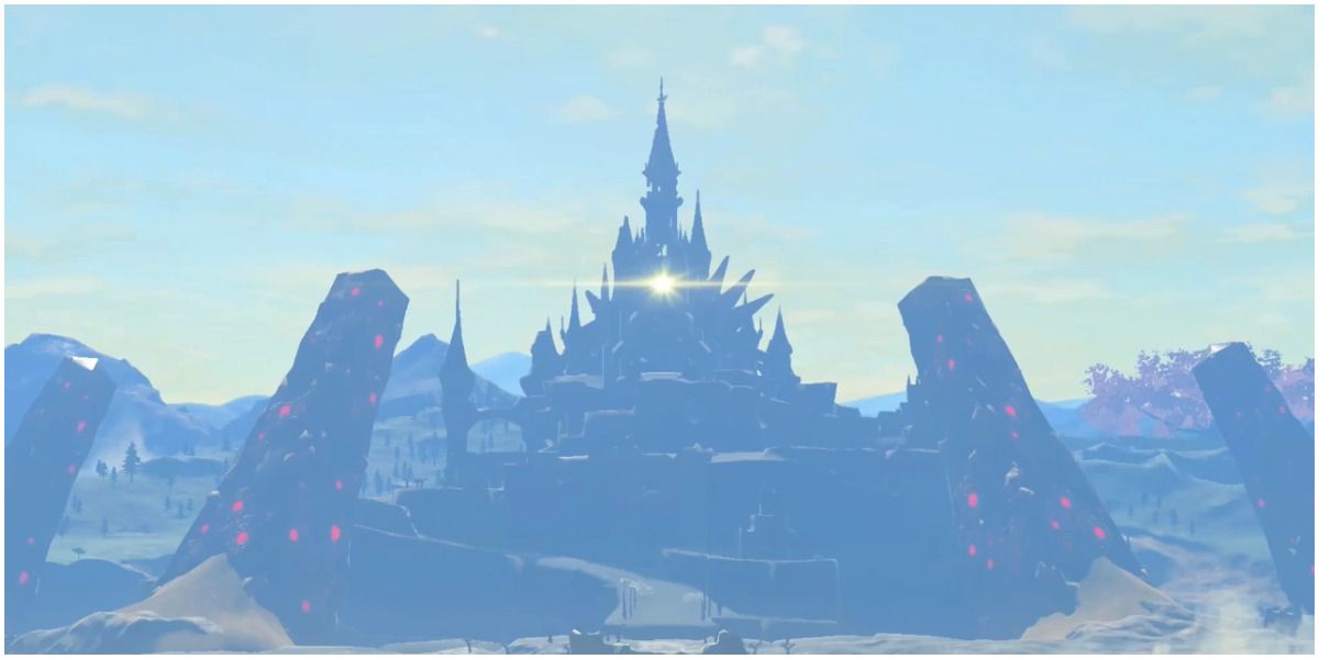 Castelo de Hyrule brilhando em BOTW