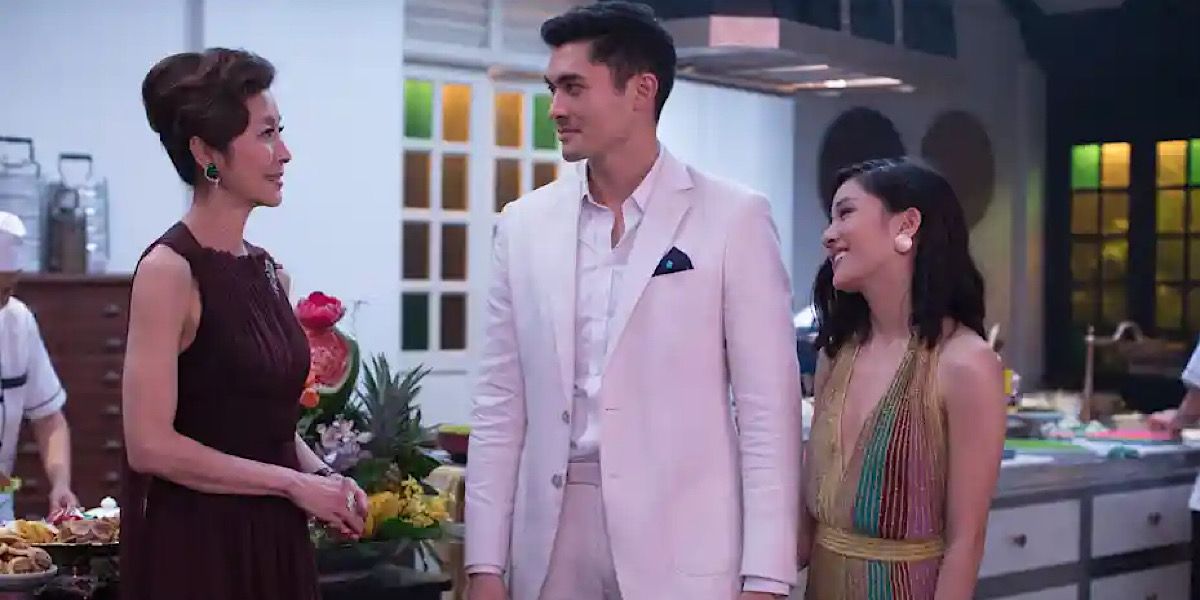 Nick, Rachel talking to Mrs. Young in the kitchen - Crazy Rich Asians