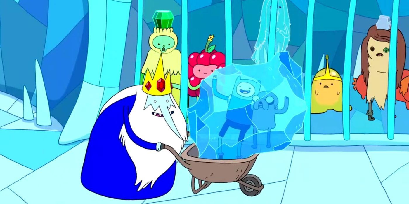 Ice King with frozen Finn and Jake in Adventure Time 