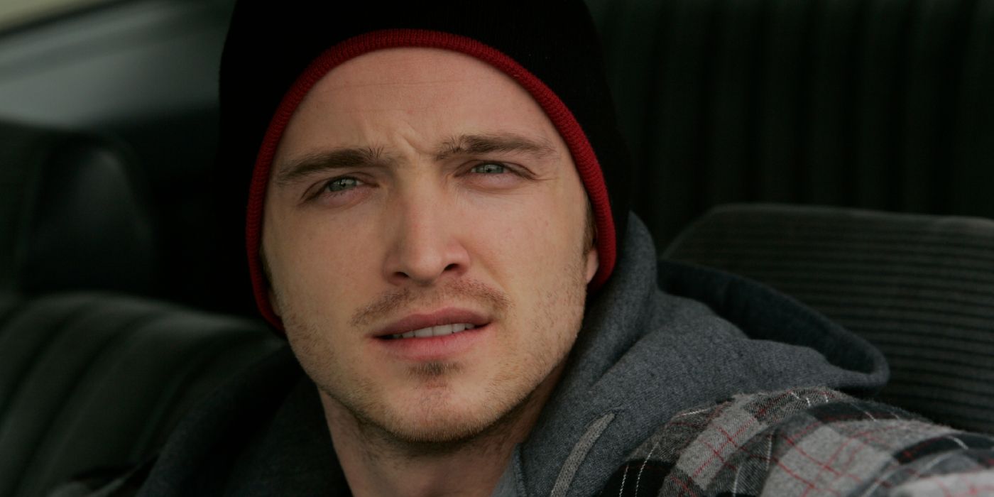 Jesse Pinkman with a beanie on his head in Breaking Bad.