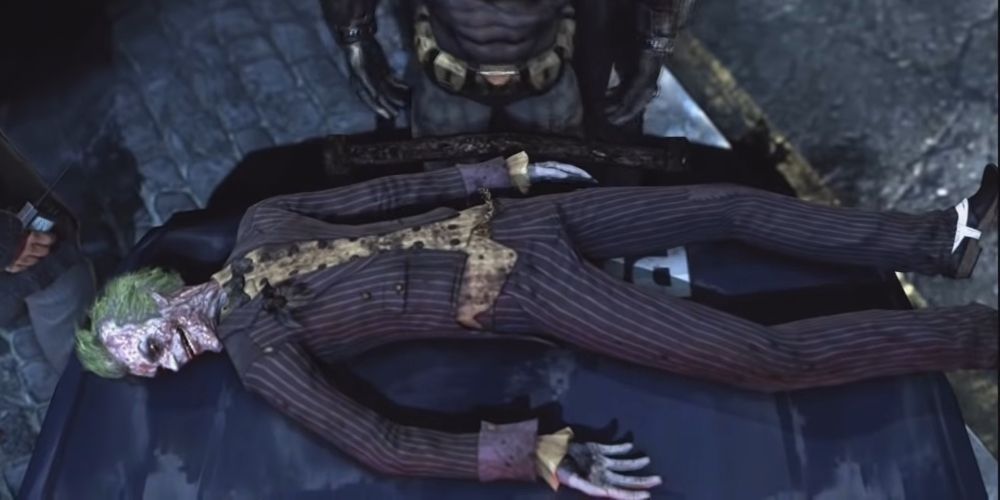 Joker's dead body from the end of Batman: Arkham City game