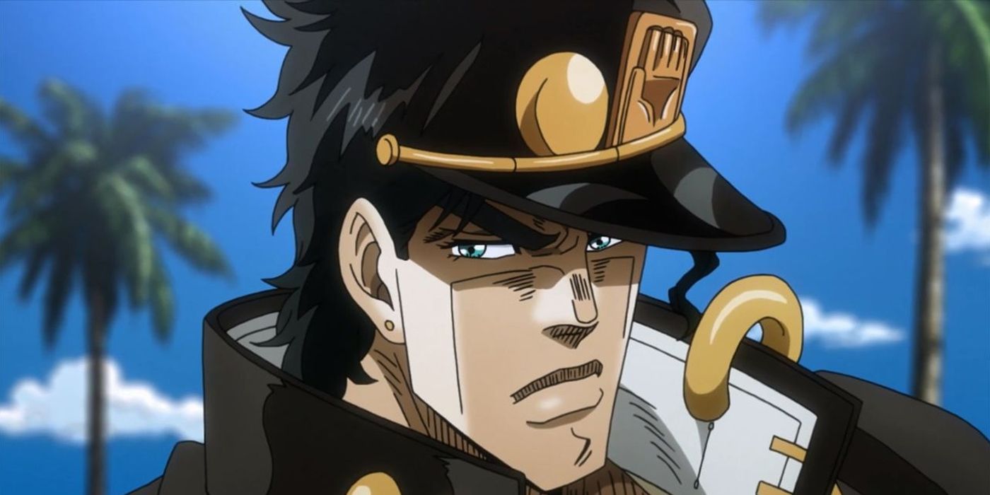 Jotaro from JoJo's Bizarre Adventure glaring and frowning.