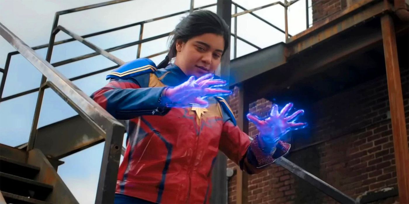 Kamala Khan looking at glowing hands on Ms. Marvel show