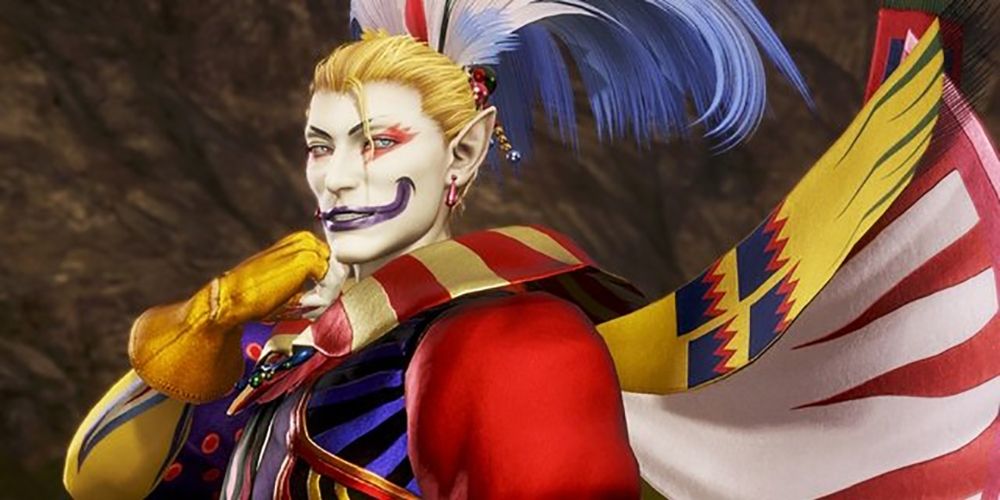Kefka, the main villain of Final Fantasy VI game, in clown makeup.