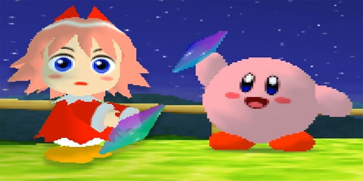 Kirby collects a shard in Kirby 64: The Crystal Shards