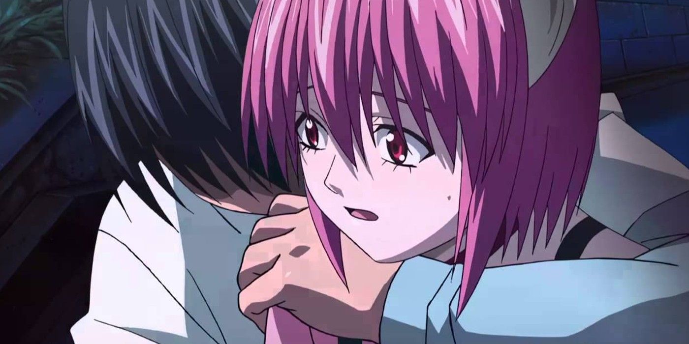 Kouta holds Lucy back in Elfen Lied's anime.