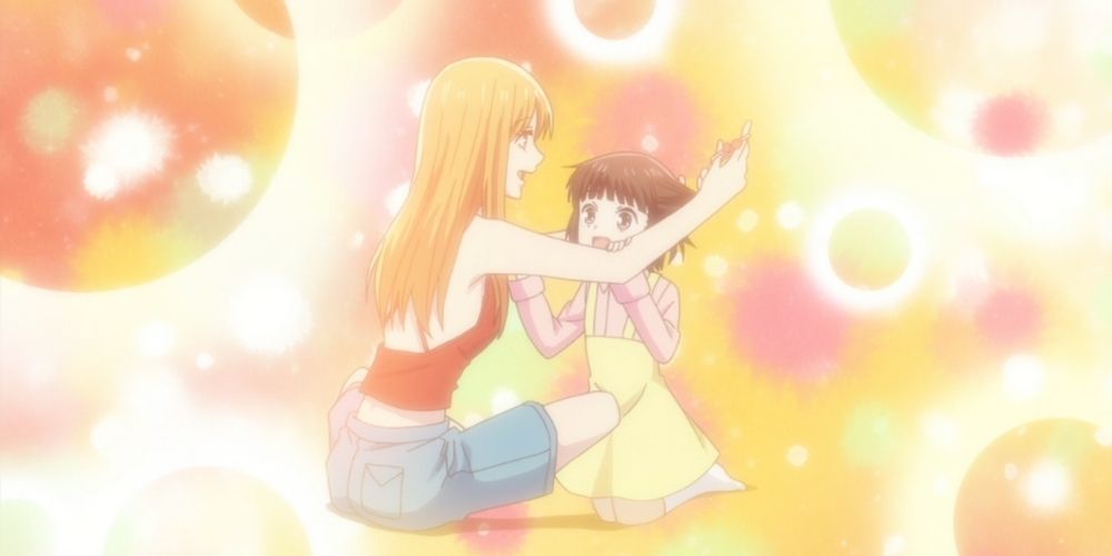 Kyoko putting up  child Tohru's hair in Fruits Basket