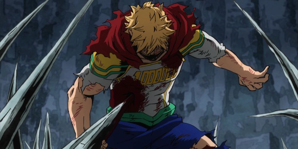 A hurt Lemillion protects Eri in My Hero Academia.