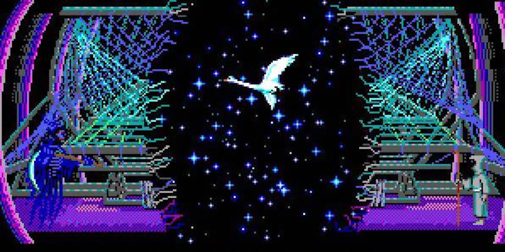 An image of a swan in LucasArts' Loom.