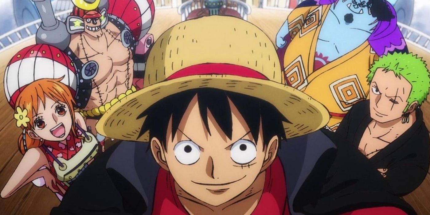 Luffy, Nami, Zoro, and Franky in One Piece.
