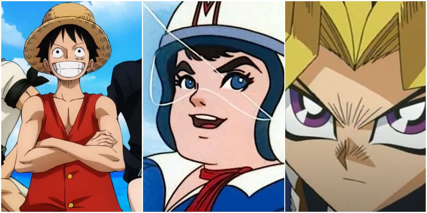 Luffy from One Piece, Speed Racer from Speed Racer, and Atem from Yu-Gi-Oh!