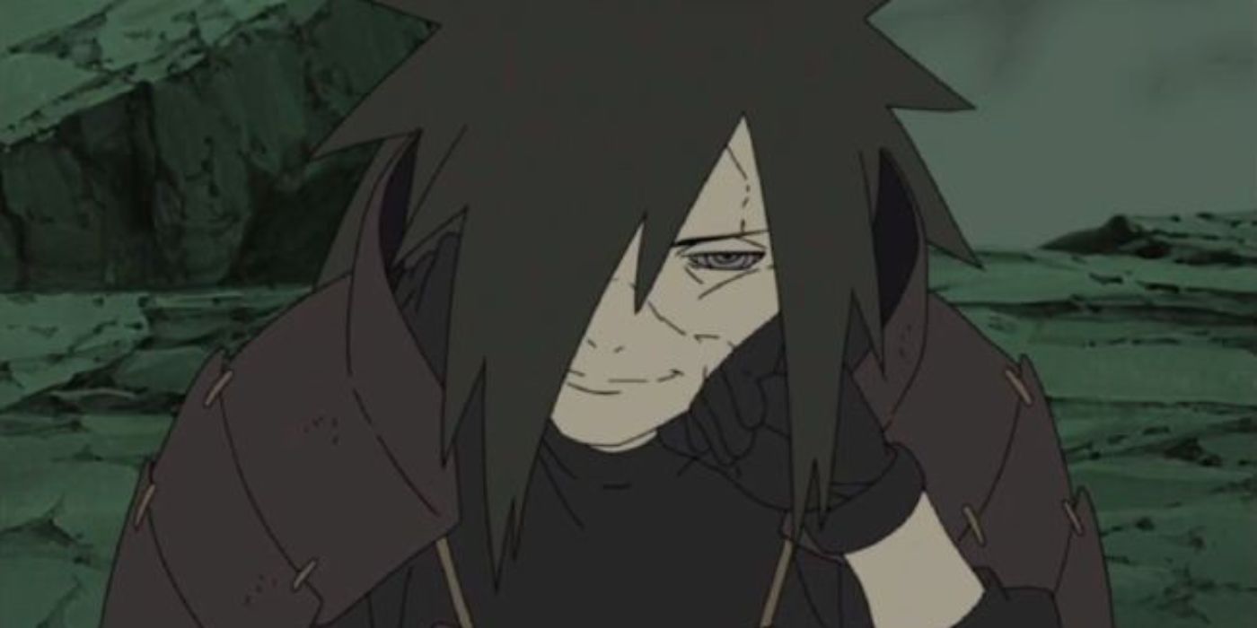 Madara Uchiha smirks in Naruto Shippuden.