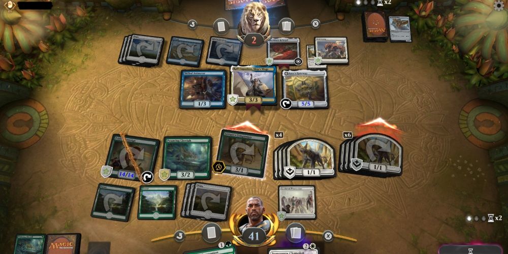 Two players in a game of Magic: the Gathering Arena