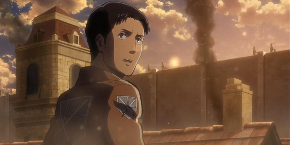 Marco surveys the damage in Trost in Attack On Titan.