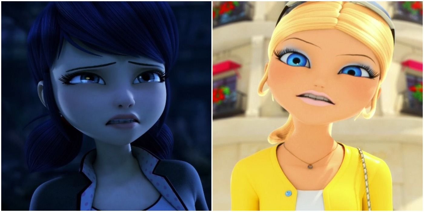 Featured image for an article about the harsh realities of being a Miraculous Ladybug fan; a split image of Marinette and Chloe.