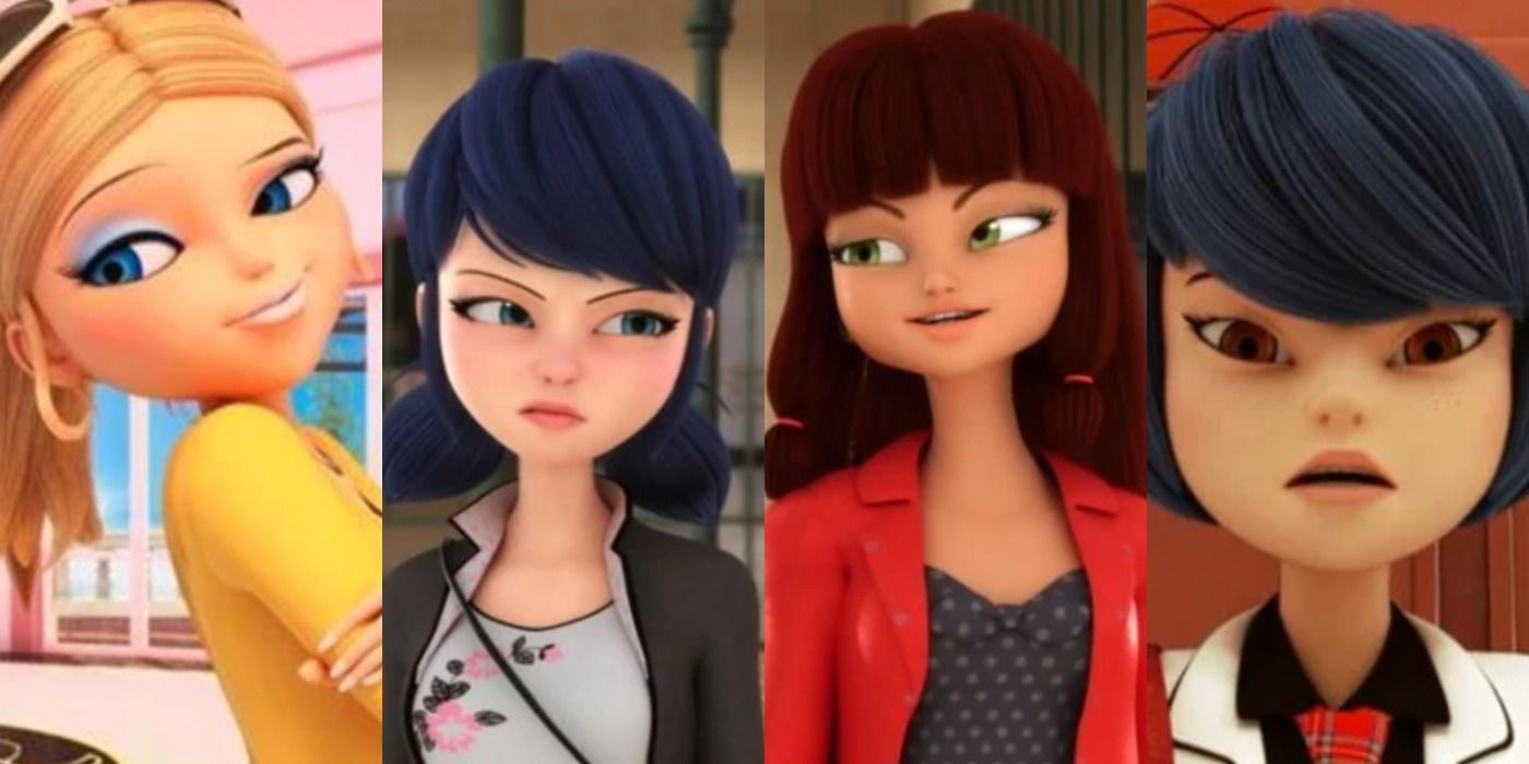 A split image features Chloe, Marinette, Lila, and Kagami in Miraculous Ladybug.