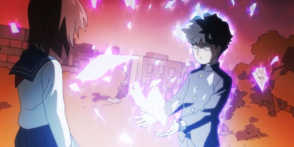 Mob shows off his abilities to Emi in Mob Psycho 100