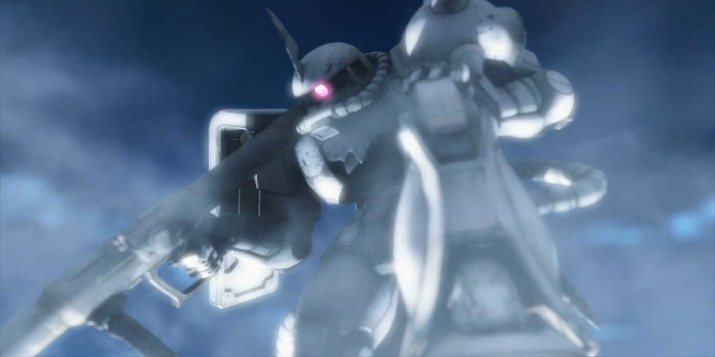 The White Zaku from Mobile Suit Gundam MS IGLOO 2, leaning down.