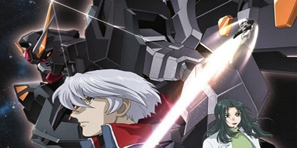 The protagonists of SEED CE 73 Stargazer looking out at the sky, with the Gundam in the background.