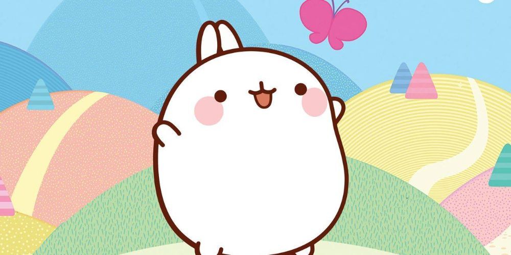 Molang the bunny jumping for joy