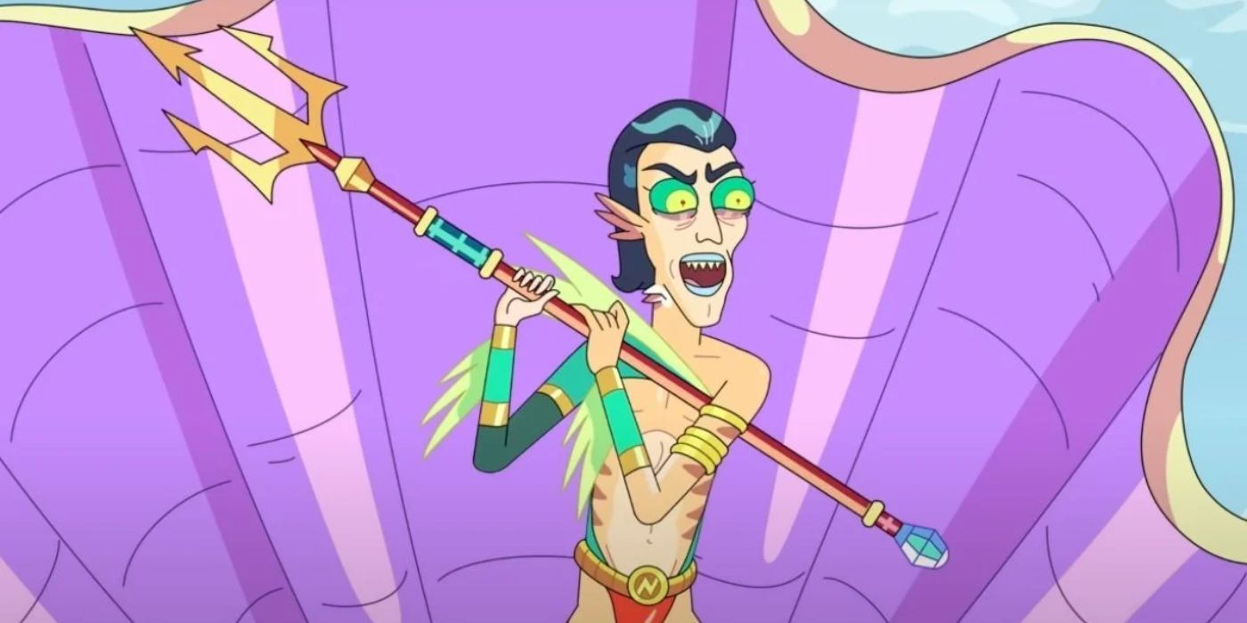 Mr. Nimbus with a trident in Rick and Morty 
