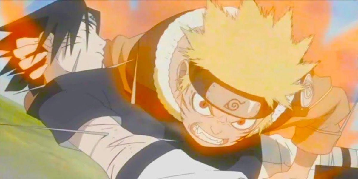 Naruto as Nine Tails leaning over Sasuke in Naruto.