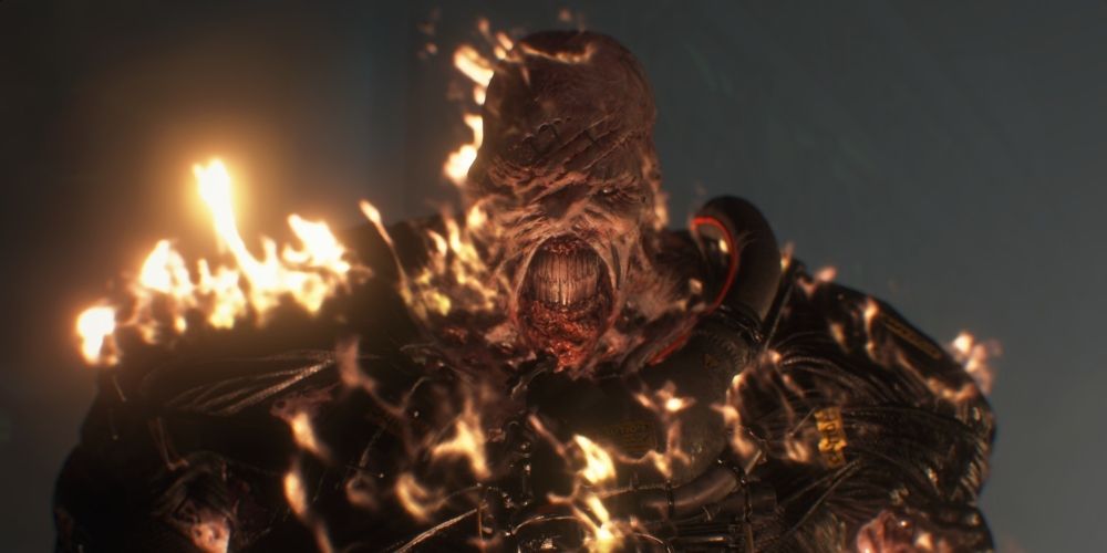 Nemesis on fire in Resident Evil 3 remake
