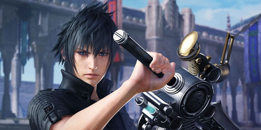 Noctis Lucis Caelumm, the protagonist of Final Fantasy XV, with a weapon.