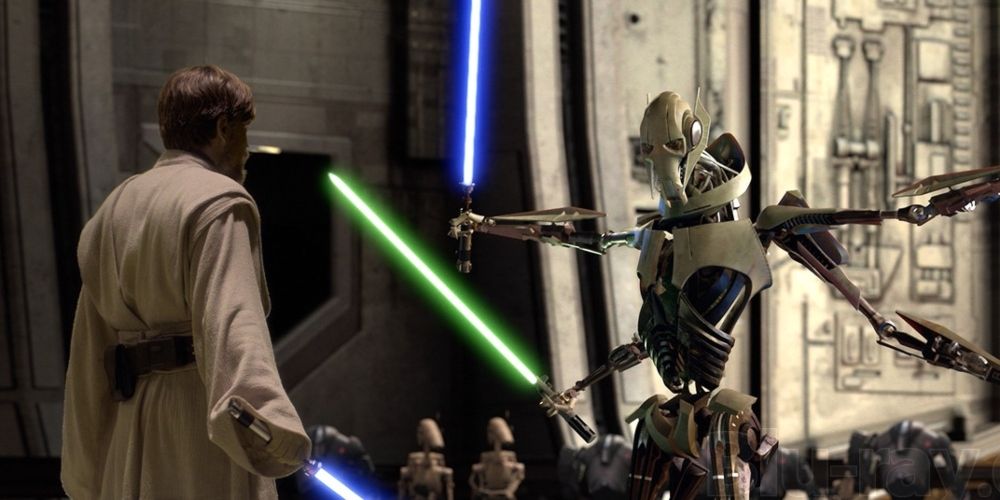 Obi-Wan fighting General Grievous in Star Wars Episode III: Revenge of the Sith